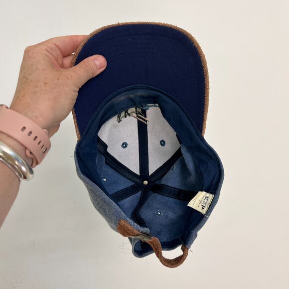 EXP Headwear denim blue tan suede vintage Ski Stowe Vermont suede baseball hat